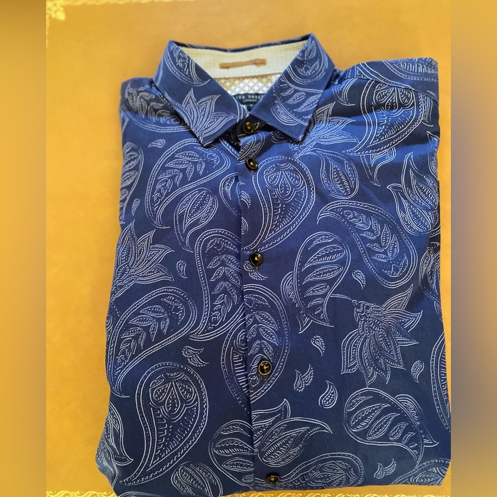 TED BAKER LONDON Button Under Collar Paisley Print Sport Shirt Size 4 $165